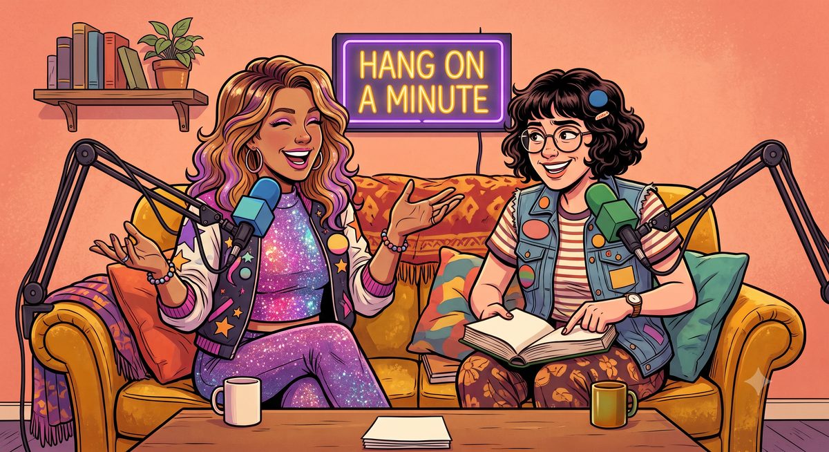 Cass and Pip on their couch, mid-argument